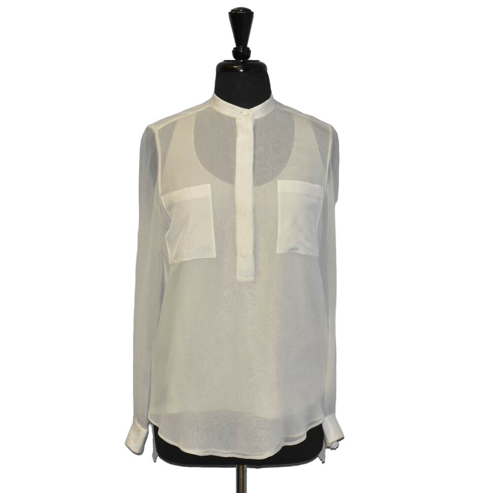 A5 3.1 PHILLIP LIM White Silk Patch Pockets Long Sleeve Blouse With Tank Sz 4